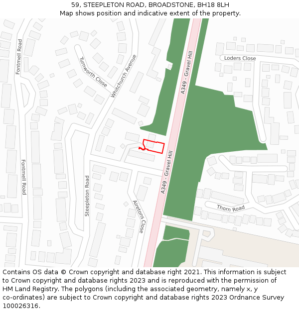 59, STEEPLETON ROAD, BROADSTONE, BH18 8LH: Location map and indicative extent of plot