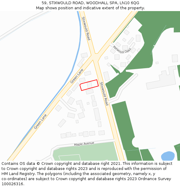 59, STIXWOULD ROAD, WOODHALL SPA, LN10 6QG: Location map and indicative extent of plot
