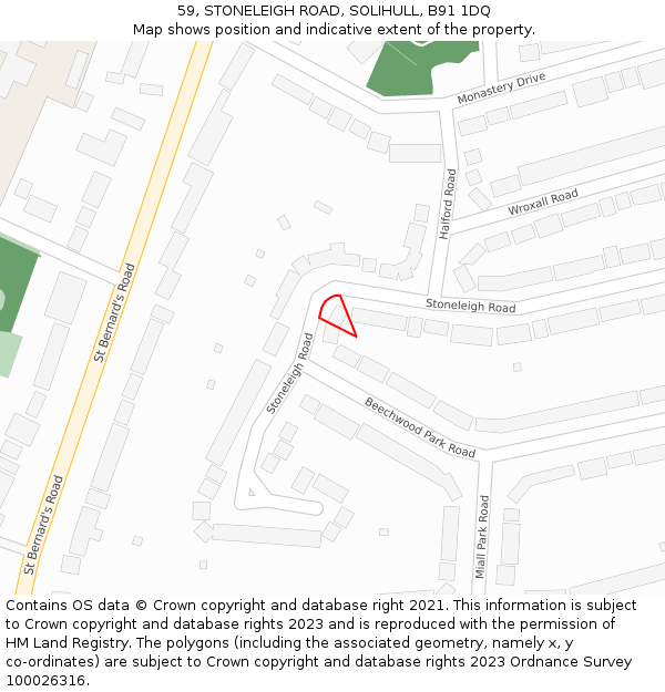 59, STONELEIGH ROAD, SOLIHULL, B91 1DQ: Location map and indicative extent of plot