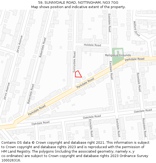 59, SUNNYDALE ROAD, NOTTINGHAM, NG3 7GG: Location map and indicative extent of plot