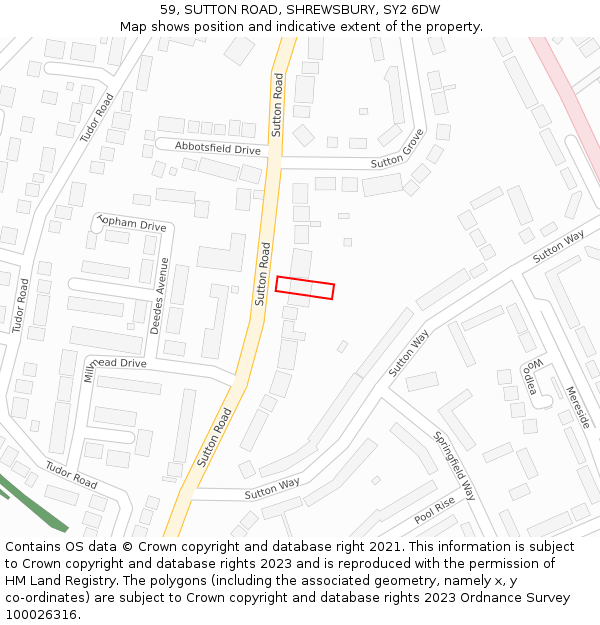 59, SUTTON ROAD, SHREWSBURY, SY2 6DW: Location map and indicative extent of plot