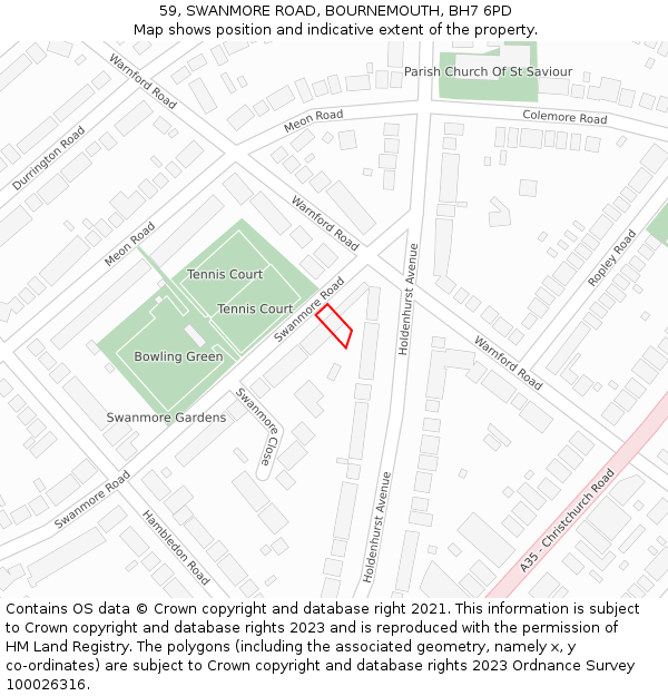 59, SWANMORE ROAD, BOURNEMOUTH, BH7 6PD: Location map and indicative extent of plot