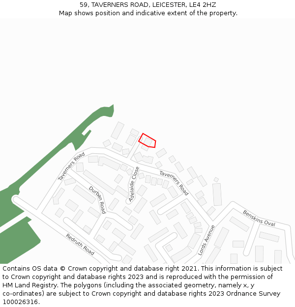 59, TAVERNERS ROAD, LEICESTER, LE4 2HZ: Location map and indicative extent of plot