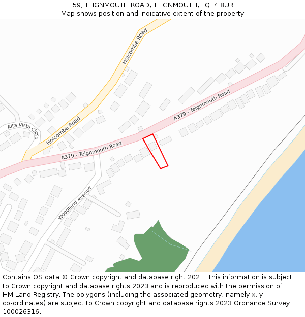 59, TEIGNMOUTH ROAD, TEIGNMOUTH, TQ14 8UR: Location map and indicative extent of plot
