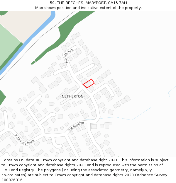 59, THE BEECHES, MARYPORT, CA15 7AH: Location map and indicative extent of plot