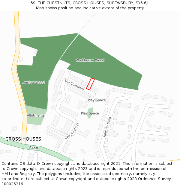 59, THE CHESTNUTS, CROSS HOUSES, SHREWSBURY, SY5 6JH: Location map and indicative extent of plot