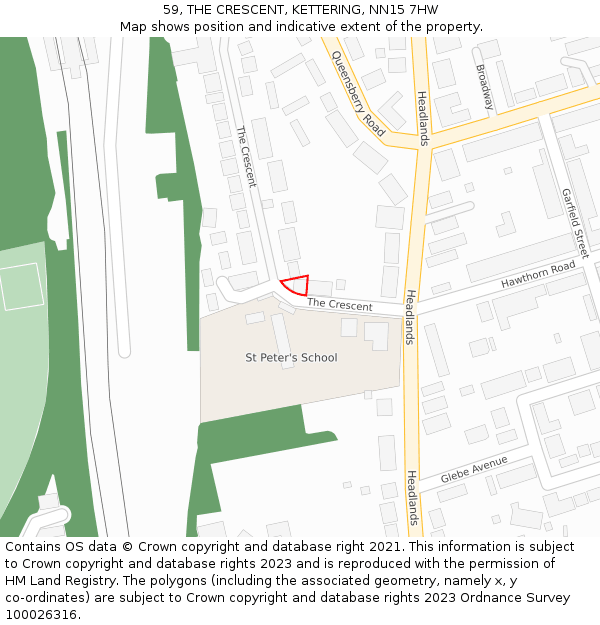 59, THE CRESCENT, KETTERING, NN15 7HW: Location map and indicative extent of plot