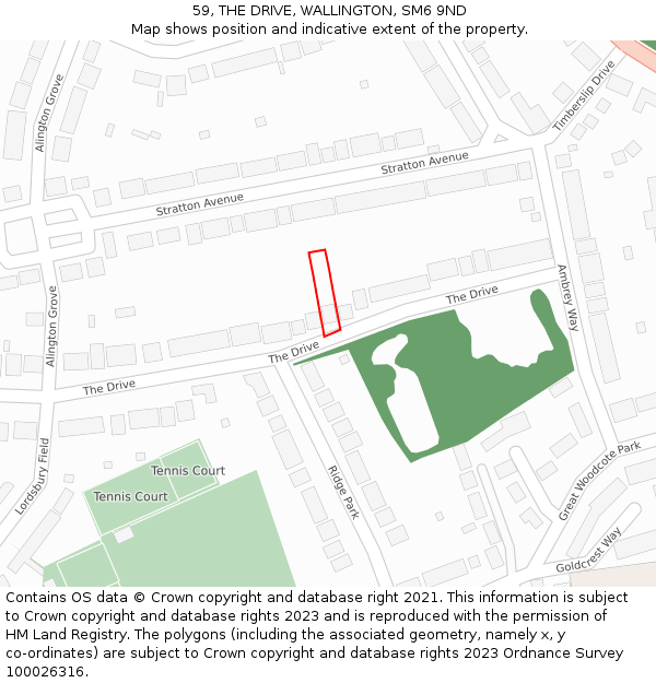 59, THE DRIVE, WALLINGTON, SM6 9ND: Location map and indicative extent of plot