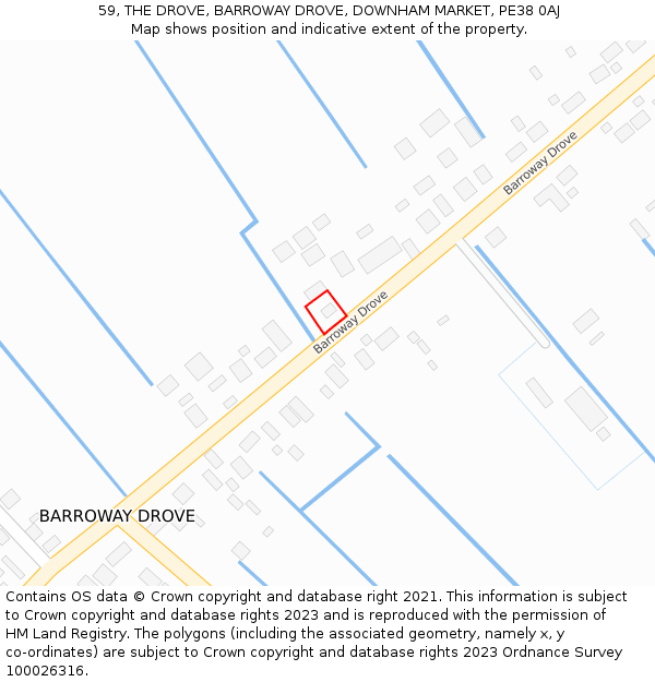 59, THE DROVE, BARROWAY DROVE, DOWNHAM MARKET, PE38 0AJ: Location map and indicative extent of plot