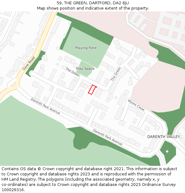 59, THE GREEN, DARTFORD, DA2 6JU: Location map and indicative extent of plot