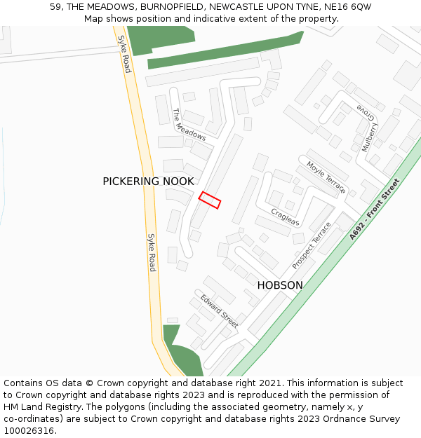 59, THE MEADOWS, BURNOPFIELD, NEWCASTLE UPON TYNE, NE16 6QW: Location map and indicative extent of plot