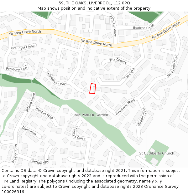 59, THE OAKS, LIVERPOOL, L12 0PQ: Location map and indicative extent of plot