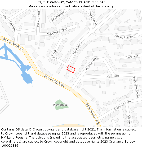 59, THE PARKWAY, CANVEY ISLAND, SS8 0AE: Location map and indicative extent of plot