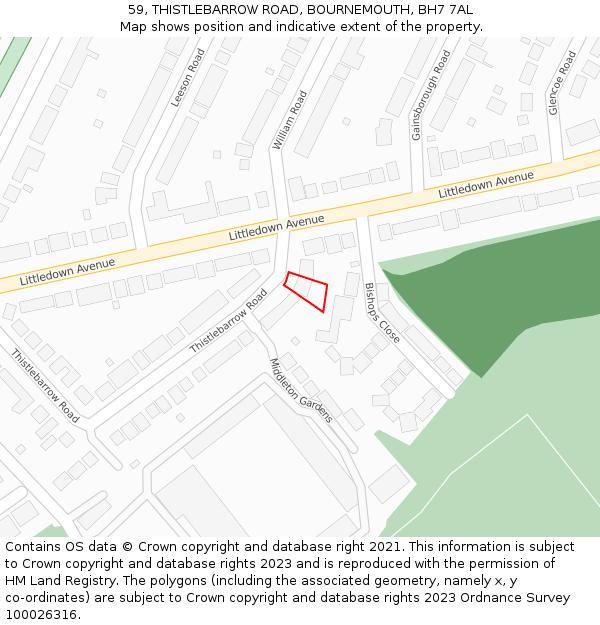 59, THISTLEBARROW ROAD, BOURNEMOUTH, BH7 7AL: Location map and indicative extent of plot