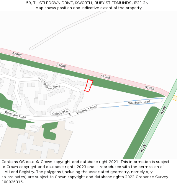 59, THISTLEDOWN DRIVE, IXWORTH, BURY ST EDMUNDS, IP31 2NH: Location map and indicative extent of plot