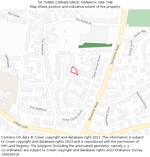 59, THREE CORNER DRIVE, NORWICH, NR6 7HB: Location map and indicative extent of plot