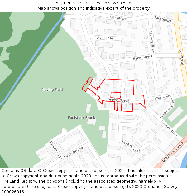 59, TIPPING STREET, WIGAN, WN3 5HA: Location map and indicative extent of plot