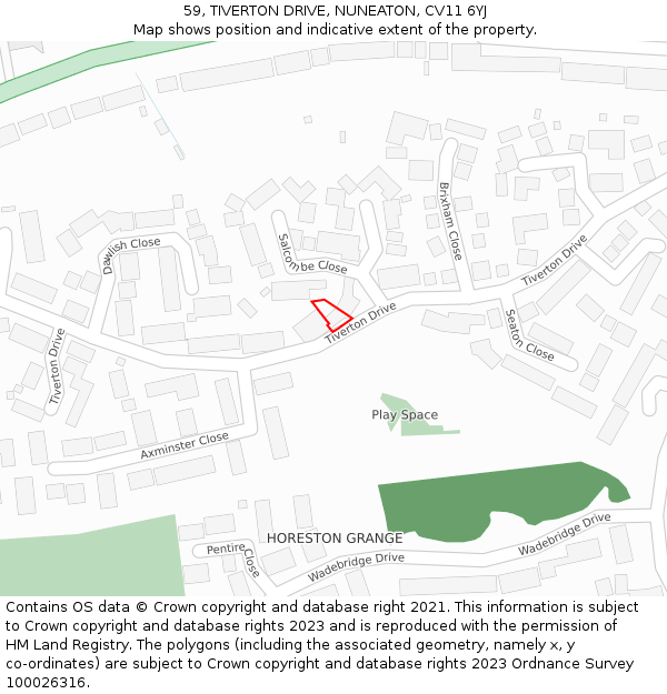 59, TIVERTON DRIVE, NUNEATON, CV11 6YJ: Location map and indicative extent of plot