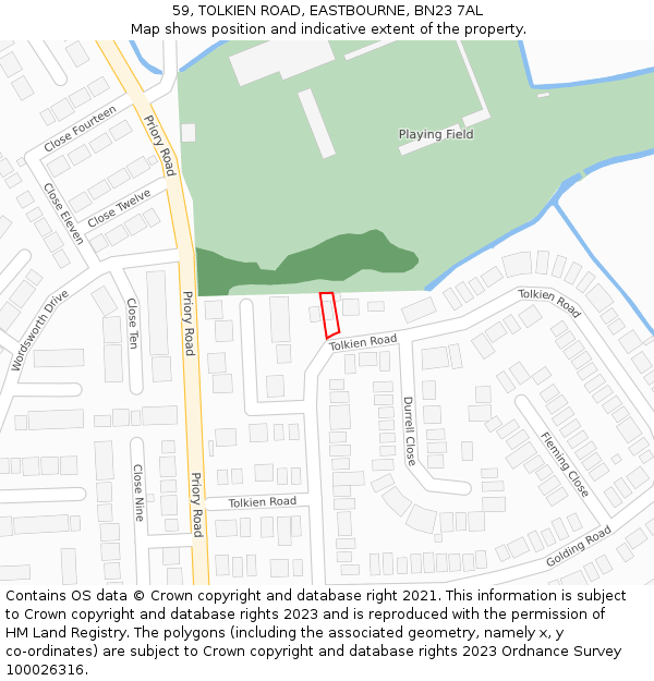 59, TOLKIEN ROAD, EASTBOURNE, BN23 7AL: Location map and indicative extent of plot