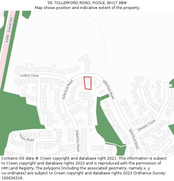 59, TOLLERFORD ROAD, POOLE, BH17 9BW: Location map and indicative extent of plot