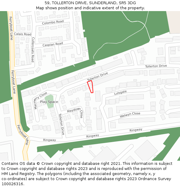 59, TOLLERTON DRIVE, SUNDERLAND, SR5 3DG: Location map and indicative extent of plot