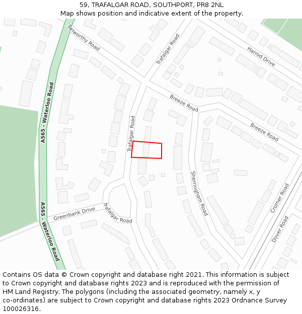59, TRAFALGAR ROAD, SOUTHPORT, PR8 2NL: Location map and indicative extent of plot