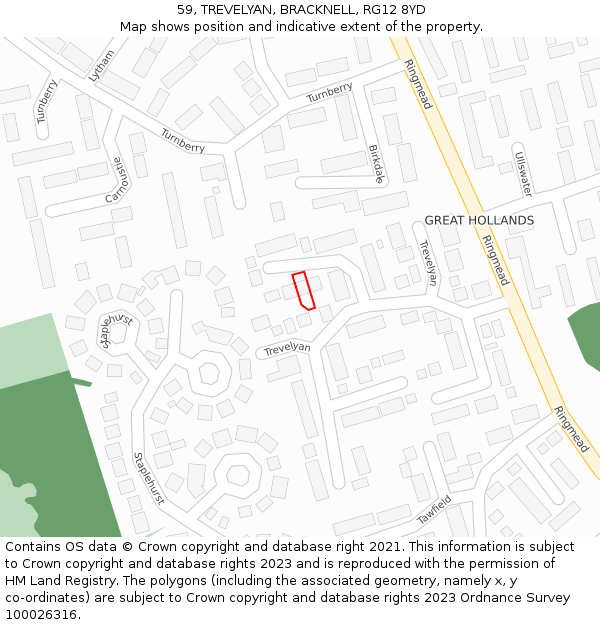 59, TREVELYAN, BRACKNELL, RG12 8YD: Location map and indicative extent of plot