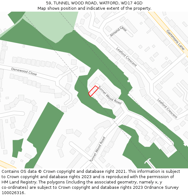 59, TUNNEL WOOD ROAD, WATFORD, WD17 4GD: Location map and indicative extent of plot