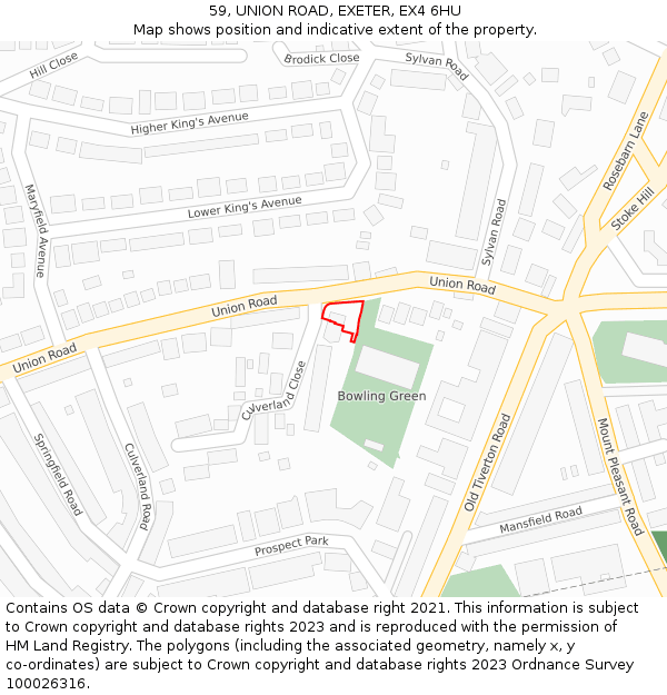 59, UNION ROAD, EXETER, EX4 6HU: Location map and indicative extent of plot