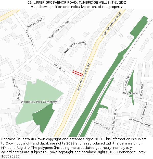 59, UPPER GROSVENOR ROAD, TUNBRIDGE WELLS, TN1 2DZ: Location map and indicative extent of plot