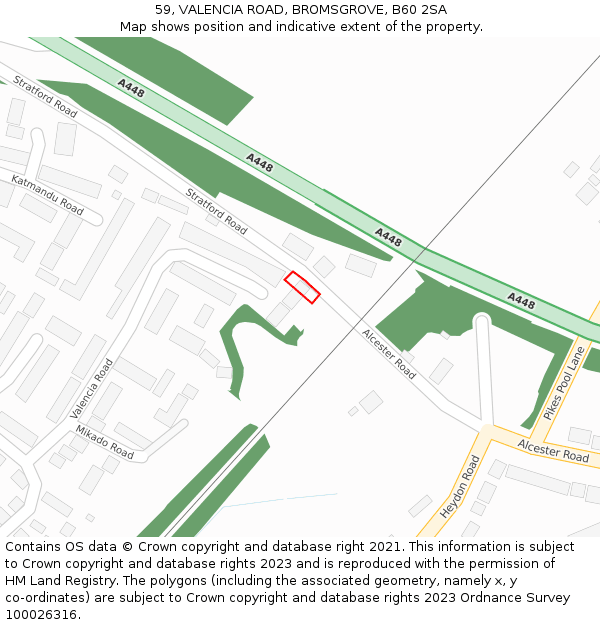 59, VALENCIA ROAD, BROMSGROVE, B60 2SA: Location map and indicative extent of plot