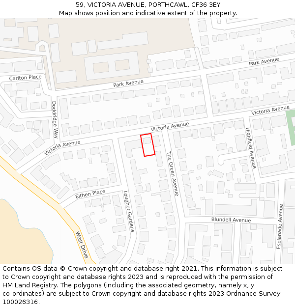 59, VICTORIA AVENUE, PORTHCAWL, CF36 3EY: Location map and indicative extent of plot