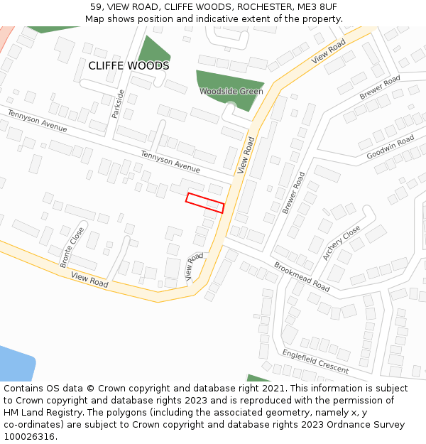 59, VIEW ROAD, CLIFFE WOODS, ROCHESTER, ME3 8UF: Location map and indicative extent of plot