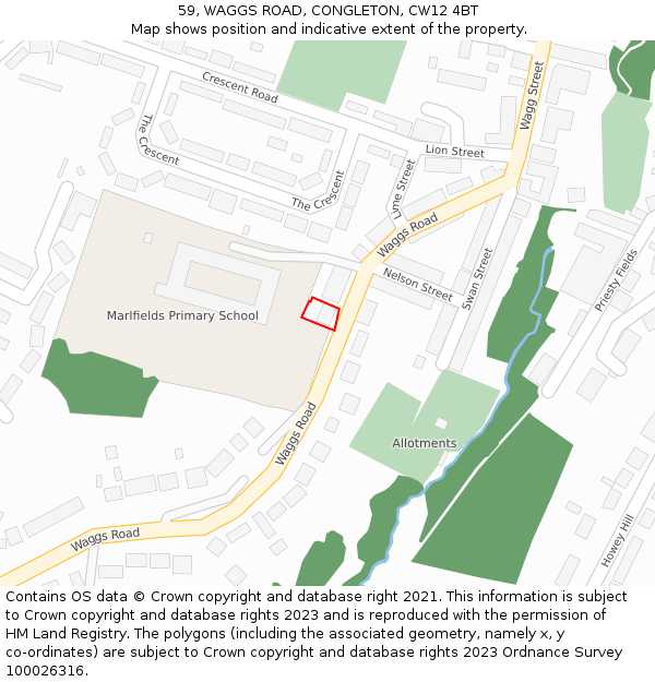 59, WAGGS ROAD, CONGLETON, CW12 4BT: Location map and indicative extent of plot