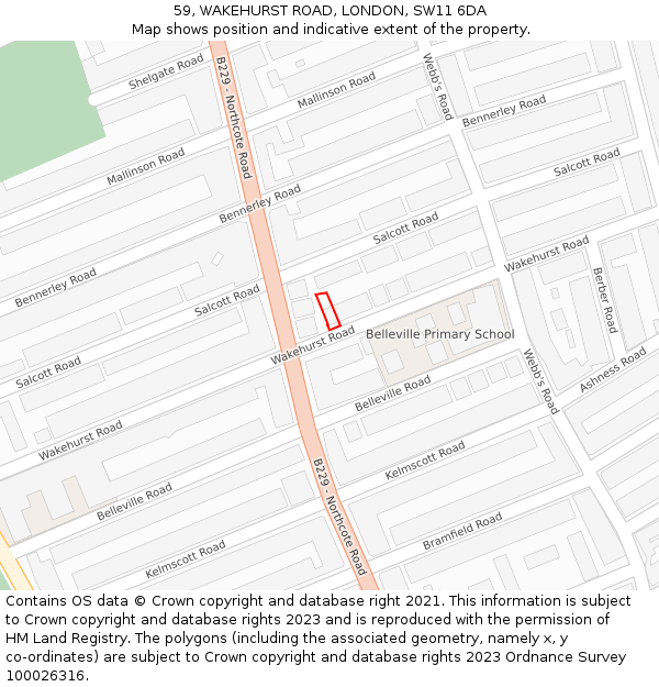 59, WAKEHURST ROAD, LONDON, SW11 6DA: Location map and indicative extent of plot