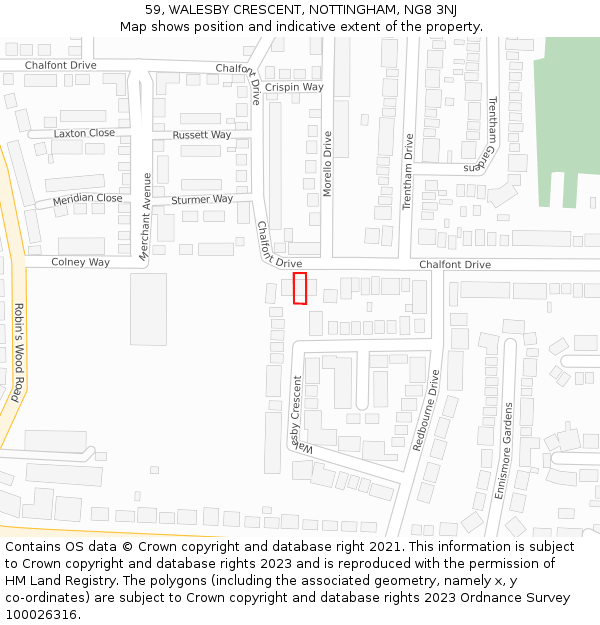 59, WALESBY CRESCENT, NOTTINGHAM, NG8 3NJ: Location map and indicative extent of plot
