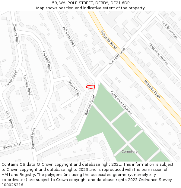 59, WALPOLE STREET, DERBY, DE21 6DP: Location map and indicative extent of plot