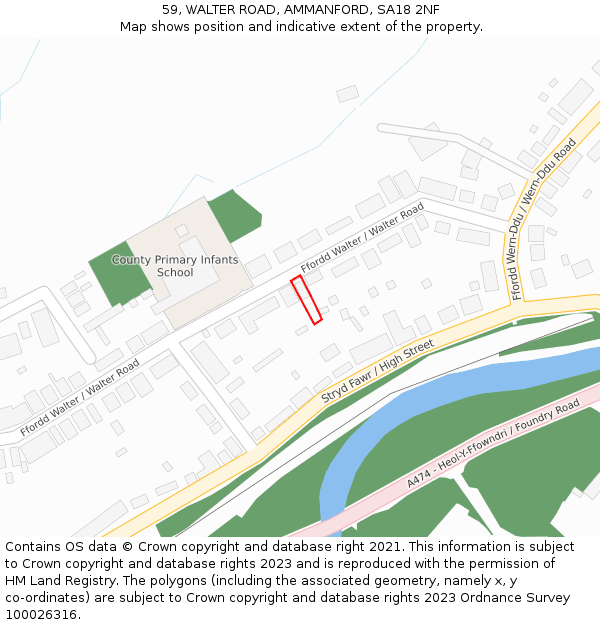 59, WALTER ROAD, AMMANFORD, SA18 2NF: Location map and indicative extent of plot