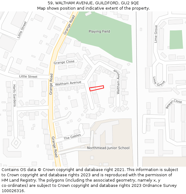 59, WALTHAM AVENUE, GUILDFORD, GU2 9QE: Location map and indicative extent of plot