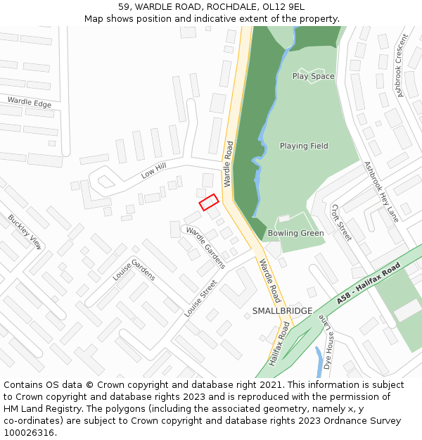 59, WARDLE ROAD, ROCHDALE, OL12 9EL: Location map and indicative extent of plot