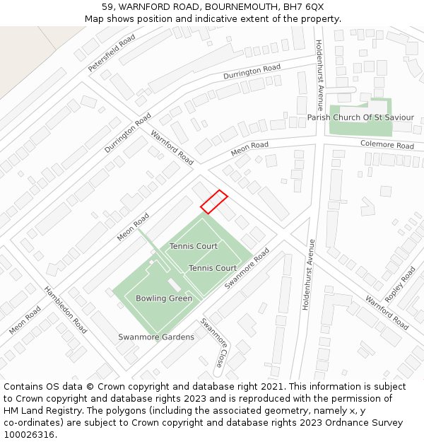 59, WARNFORD ROAD, BOURNEMOUTH, BH7 6QX: Location map and indicative extent of plot