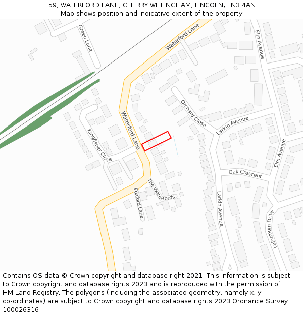 59, WATERFORD LANE, CHERRY WILLINGHAM, LINCOLN, LN3 4AN: Location map and indicative extent of plot