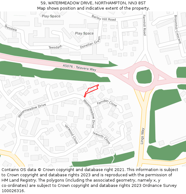 59, WATERMEADOW DRIVE, NORTHAMPTON, NN3 8ST: Location map and indicative extent of plot