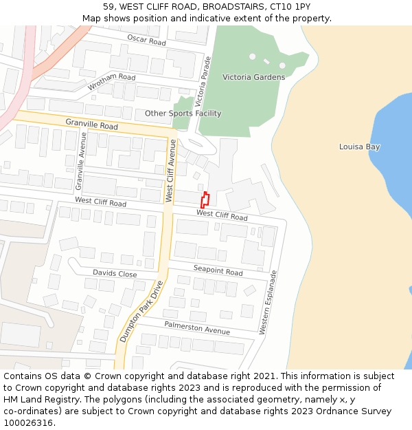 59, WEST CLIFF ROAD, BROADSTAIRS, CT10 1PY: Location map and indicative extent of plot