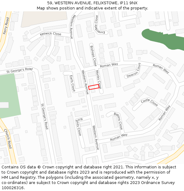 59, WESTERN AVENUE, FELIXSTOWE, IP11 9NX: Location map and indicative extent of plot