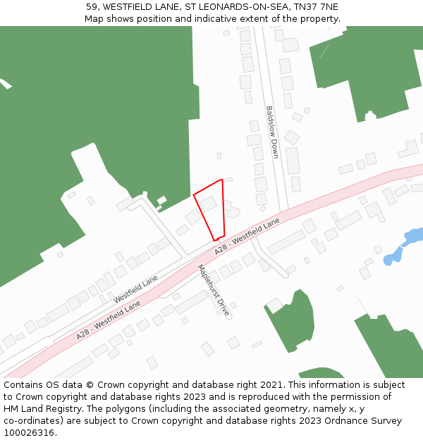 59, WESTFIELD LANE, ST LEONARDS-ON-SEA, TN37 7NE: Location map and indicative extent of plot