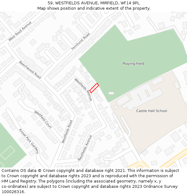 59, WESTFIELDS AVENUE, MIRFIELD, WF14 9PL: Location map and indicative extent of plot