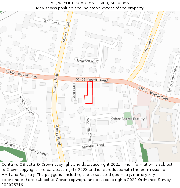 59, WEYHILL ROAD, ANDOVER, SP10 3AN: Location map and indicative extent of plot
