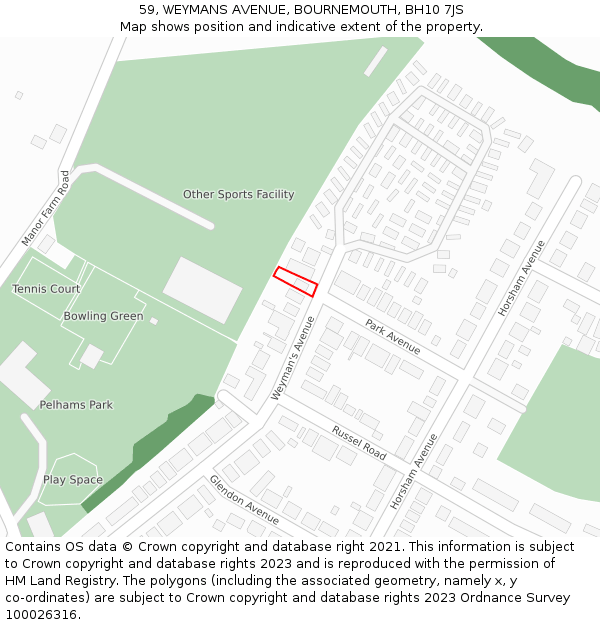 59, WEYMANS AVENUE, BOURNEMOUTH, BH10 7JS: Location map and indicative extent of plot