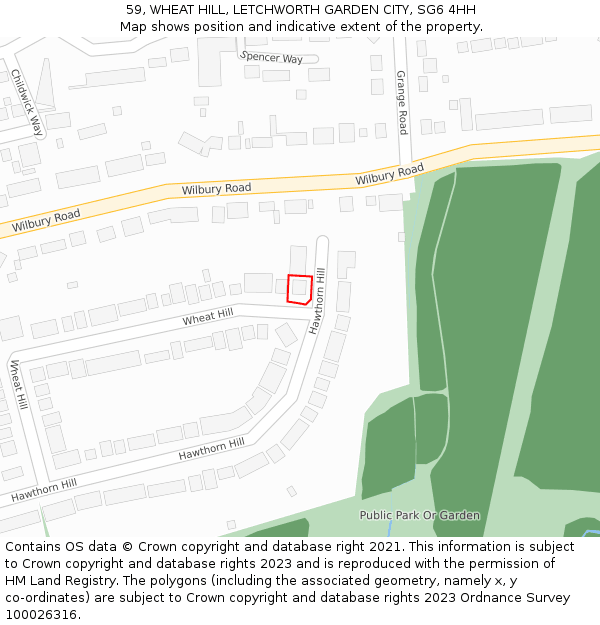 59, WHEAT HILL, LETCHWORTH GARDEN CITY, SG6 4HH: Location map and indicative extent of plot